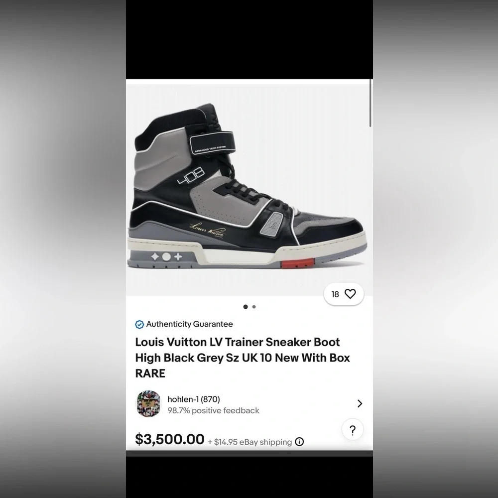 Louis Vuitton LIMITED EDITION LV Black and Gray High-Top Sneakers Virgil Abloh - Picture 16 of 16